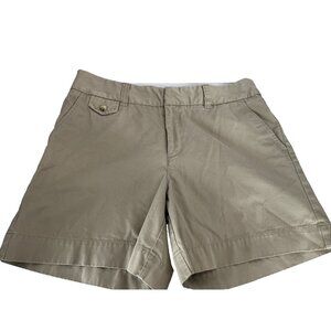 Eddie Bauer Mercer Fit Shorts Size 12 Khaki Bermuda Zipper Cotton Slant Pockets